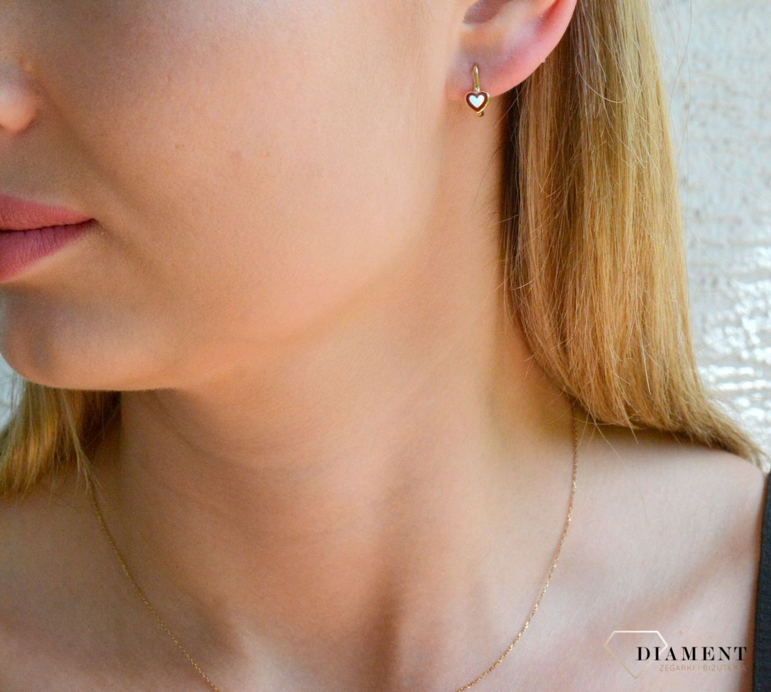 Złote kolczyki damskie 585 czerwone Serca KL 6898A..jpg